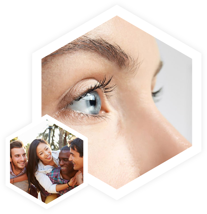 Photos of eyes and families
